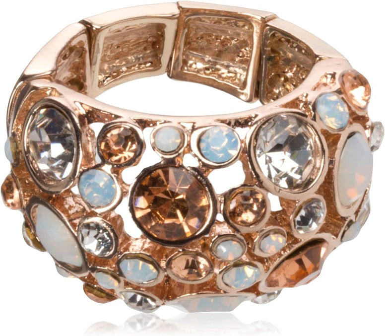 GUESS"Basic" Rose Gold Domed Multi-Stone Adjustable Ring, Size 7-9, Metal