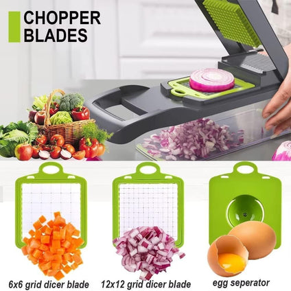 Vegetable Chopper Onion Chopper, Multifunctional 13 in 1 Food Chopper, Professional Mandoline Slicer for Kitchen Veggie Cutter Dicer With 8 Blades, Potato Tomato Carrot Garlic Chopper with Container