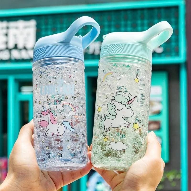 SYOSI Water Bottles, Cute Girls Water Bottles for School, Girls Unicorn Water Bottle with Straw and Safety lock, 400ML/13.5oz Kids Water Bottles for School Kids Girls, Green