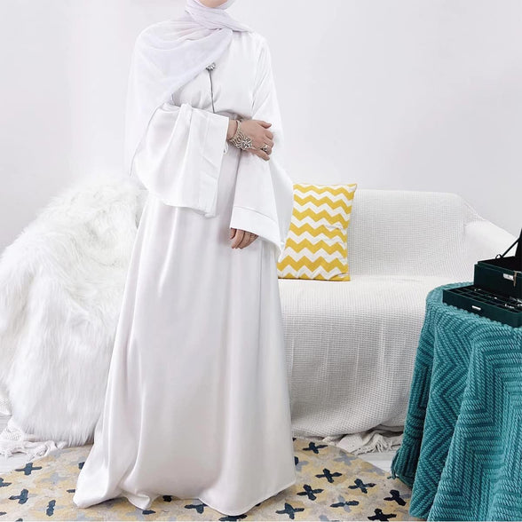 IMEKIS Women Muslim Abaya Long Sleeve Maxi Dress Loose Full Cover East Arabian Robe Dubai Islamic Dubai Prayer Clothes