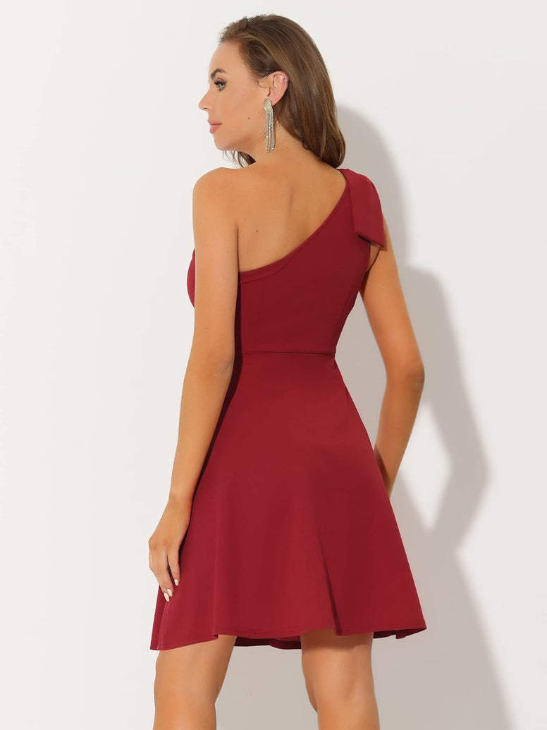 Allegra K Elegant Dresses for Women Bow One Shoulder with Pockets A-line Cocktail Party Dress