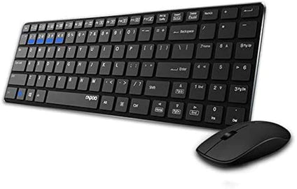 RAPOO Wireless Keyboard and Mouse Combo 9300M Multimode Connection 3.0/4.0/2.4 GHz World's Ultra Slim English Arabic Keyboard and Mouse Black