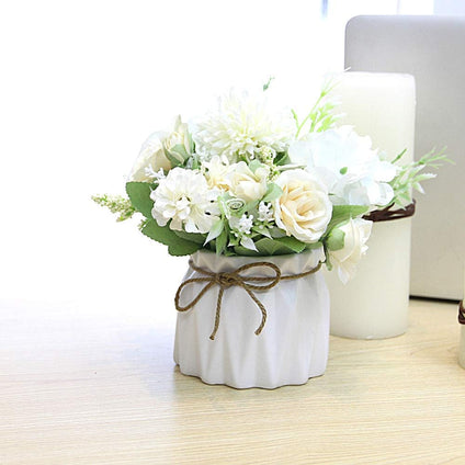 Keleily Artificial Flowers Hydrangea Ceramic Vase with Pot Artificial Flower Home Decoration Vase for Wedding, Office, Table, Window, Living Room, Bedroom, Party, White