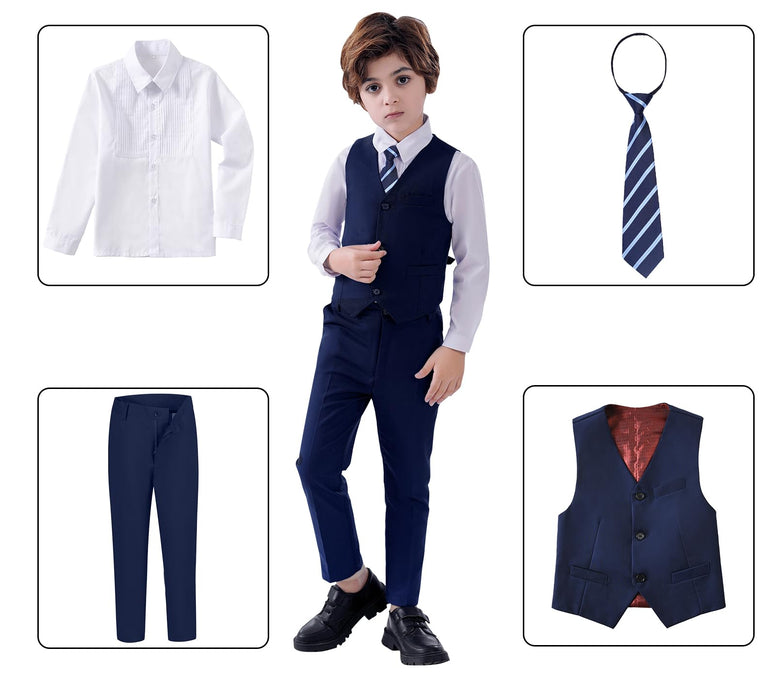 Boys Suits Slim Fit 4 Piece Formal Dresswear Suit for Kids Tuxedo Wedding Set Toddler Boy Dress with Vest Shirt Pants and Tie (Size 5))