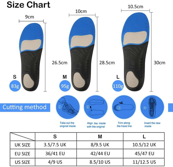 Orthotic Insoles Arch Support, Soft Plantar Fasciitis Insoles, Full-Length Shock Absorption Cushioning Function Inserts for Flat Feet, Heel Spurs Foot Pain, overpronation for Men Women（M 42-44）
