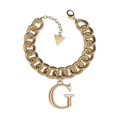Guess Women's G Logo Stainless Steel Gold Curb Chain Charm Bracelet