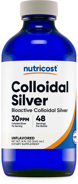 Nutricost Colloidal Silver 8oz 30PPM - Cobalt Blue Glass Bottles, Bio-Active Colloidal Silver