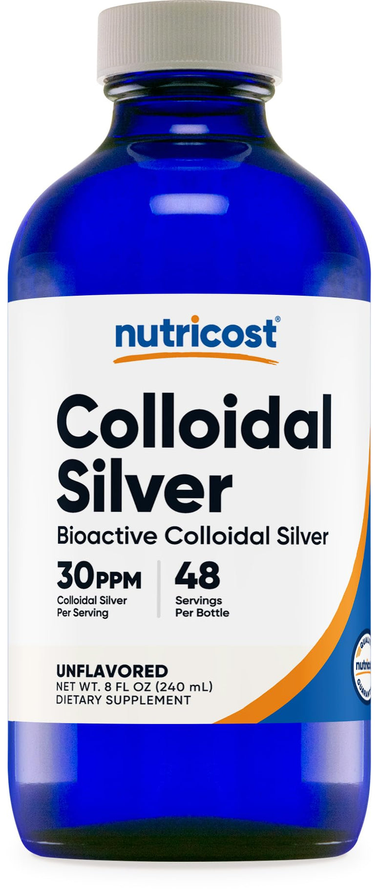 Nutricost Colloidal Silver 8oz 30PPM - Cobalt Blue Glass Bottles, Bio-Active Colloidal Silver