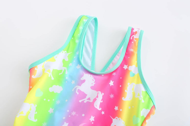 KuKiee Girls One Piece Rainbow Unicorn Swimsuit Stars Print Swimwear Bathing Suit