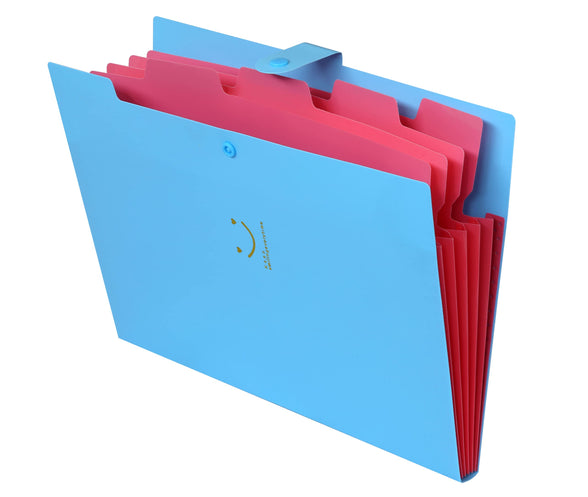 SNR Expandable File Folder File Organizer Document Organizer for School Office A4 Paper Organizer Paper File Folder with 5 Pockets File with Buckle Closure (Blue)