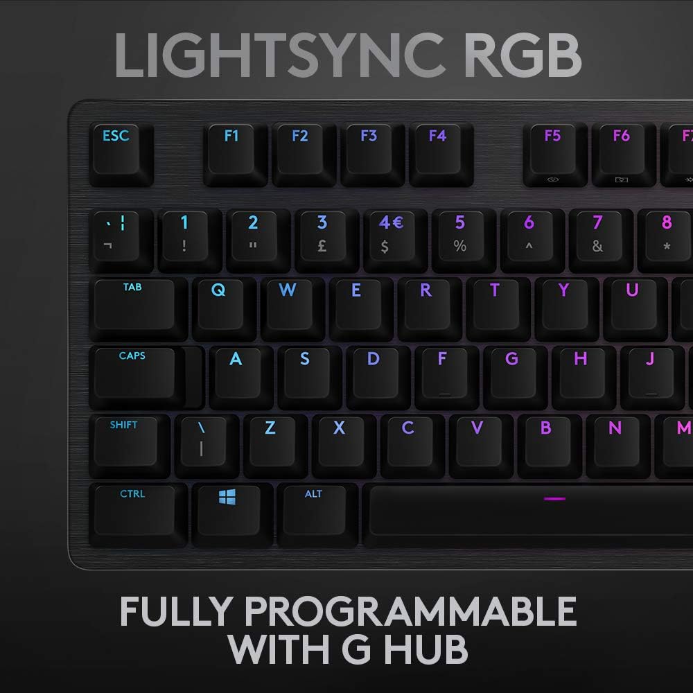 Logitech G512 Clicky Mechanical Gaming Keyboard, RGB Lightsync Backlit Keys, Romer-G Tactile Key Switches, Brushed Aluminum Case, Customizable F-Keys, Usb Pass Through - Carbon/Black