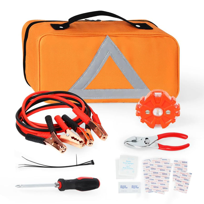 Noone Car Emergency Kit, Automobile Roadside Assistance Tool Kit, with Jumper Cables, Waterproof Warning Light and Carry Case