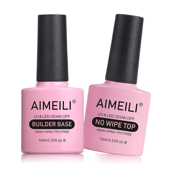 AIMEILI 5 in 1 Builder Base and No Wipe Top Coat Soak Off UV LED Gel Nail Polish Varnish Long Lasting Gel Polish 2x10ml