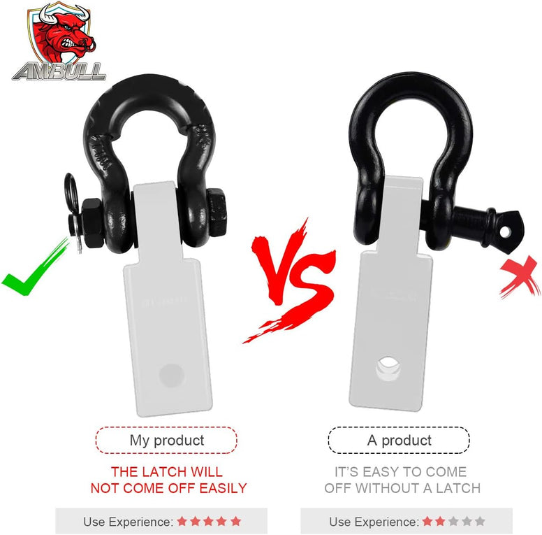 AMBULL Shackles 3/4 Inch D Ring Shackle (2 Pack) 41,850lb Break Strength with 7/8 Inch Pin, Isolator and Washer Kits for Use with Tow Strap, Winch, Off-Road Jeep Truck Vehicle Recovery (Black)