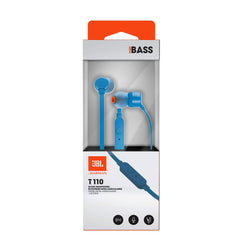 JBL Tune 110 Wired In-Ear Headphones with Deep Pure Bass Sound, 1-Button Remote/Mic, Tangle-Free Flat Cable, Ultra-Comfortable Fit - Blue (Model: JBLT110BLU)