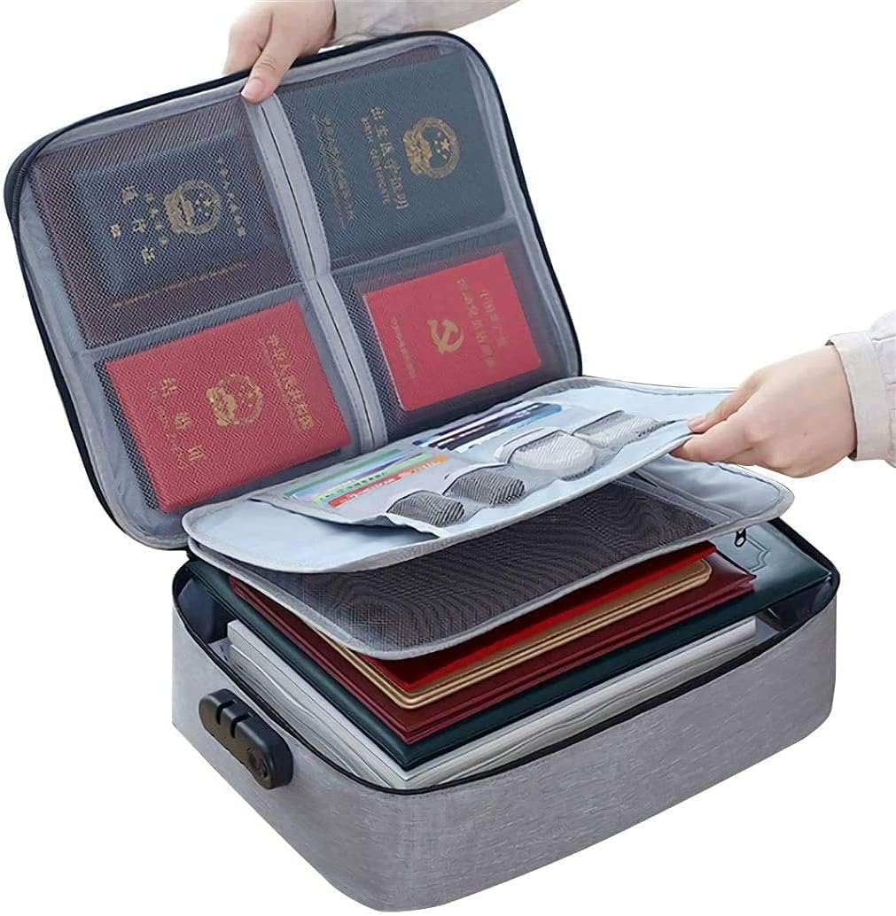 File Storage Bags, Waterproof Document Bag with Lock, Fireproof Document Organizer Bag, Multi-Layer Portable Filing Storage for Passport,Legal Documents,Files,Valuables
