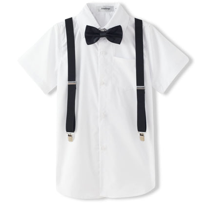 Aimehonpe Boys Short Sleeve Dress Shirts Stretch Wrinkle-Free with Suspenders and Bow Ties Set