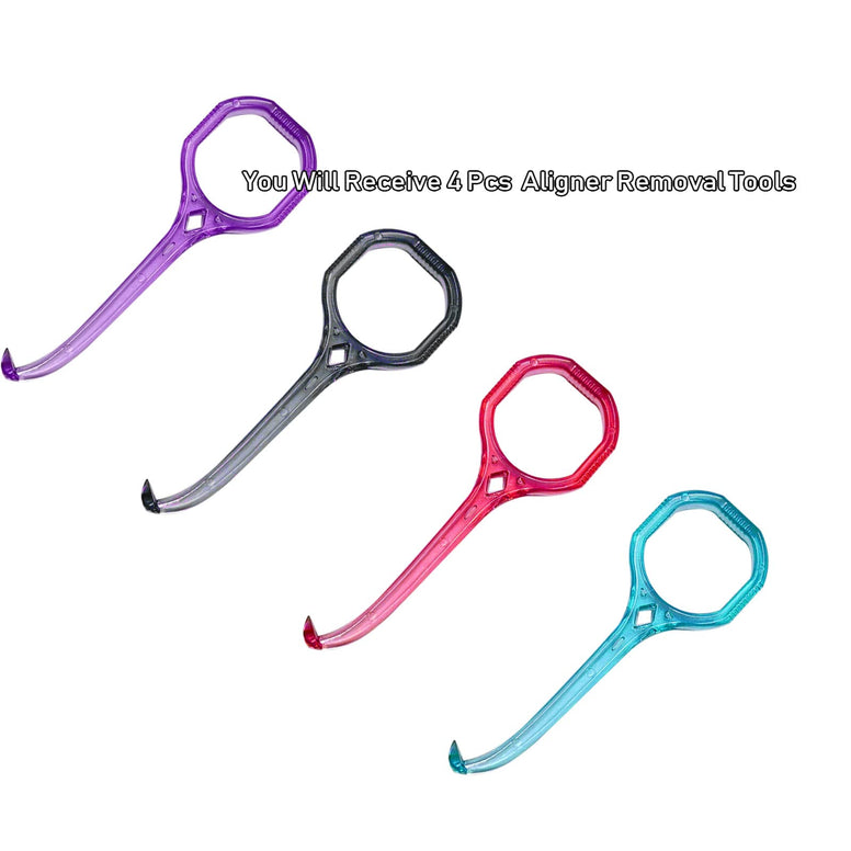 HRASY Aligner Remover Tool, 4 Pcs Clear Aligner Removal Tool for Invisible Removable Braces, Oral Care Disassembly Accessories - 4 Colors B