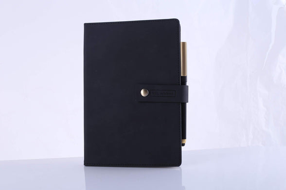 Gotain Refillable Writing Journal Faux Leather Hardcover Notebook B5 College Ruled 408 Lined Pages Lay-Flat Personal Diary With Pen & Buckle (Black)