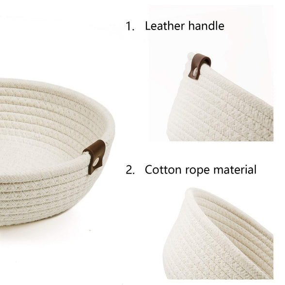 Rope Woven Storage Baskets for Organizing Rope Storage Basket Set of 3 Cotton Rope Storage Durable Nursery Baskets Organizer Bins for Baby Toys, Cotton with Corn Skin Design