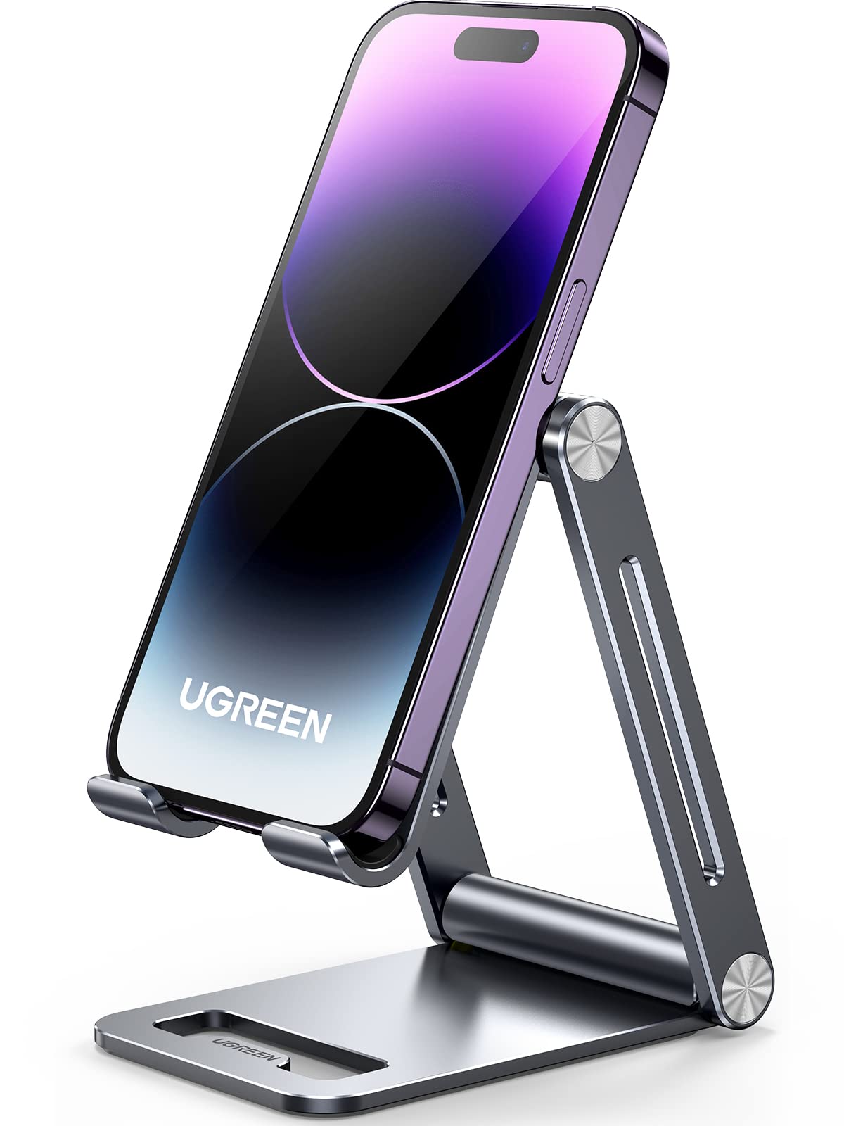 UGREEN Phone Stand Aluminum Mobile Stand Adjustable Mobile Holder Foldable Phone holder, Desktop iPhone Stand Compatible with All Mobile Phone, iPhone 15 Pro/15 Pro Max, Samsung Galaxy, iPad, Grey