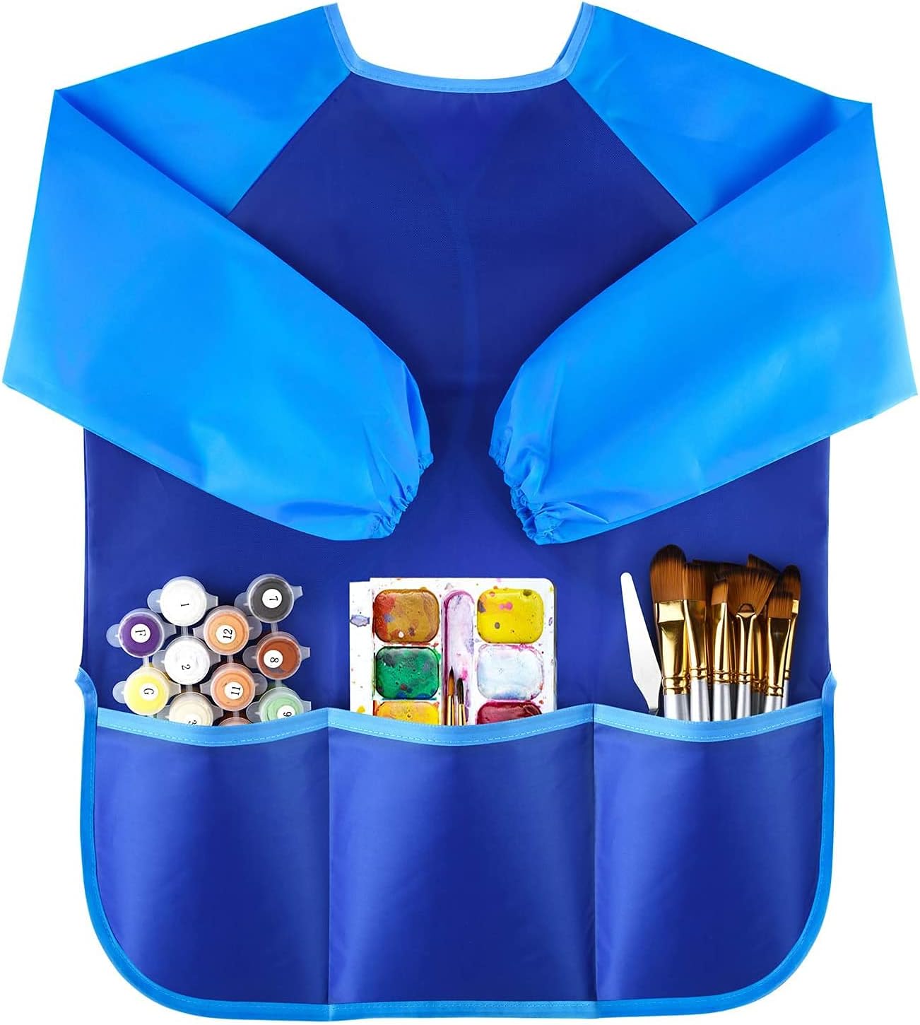 Children's Art Workwear Toddler Workwear Waterproof Artist Painting Apron Long Sleeve Top Children's Painted Apron Waterproof Artist Top Long Sleeve 3 Pockets Suitable for children aged 2-8(Blue-M)