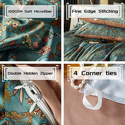 OranFran Vintage Style Duvet Cover Set,5 PCS Boho Comforter Cover Set,Paisley Floral Bedding Set,Green Floral Duvet Cover,King Duvet Cover,Soft Reversible Design(Autumn,King/California King)