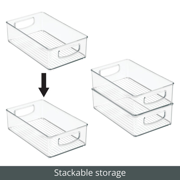 mDesign Stackable Plastic Home Office Storage Organizer Container with Handles for Cabinets, Drawers, Desks, Workspace - BPA Free - for Pens, Pencils, Highlighters, Notebooks - 6" Wide Pack of 4