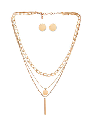 Zaveri Pearls Gold Tone Contemporary 3 Layers Necklace Chain With Earring-Zpfk10610