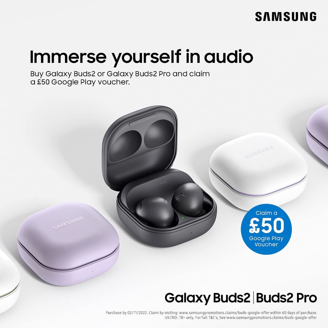 Samsung Galaxy Buds2 Bluetooth Earbuds, True Wireless, Noise Cancelling, Charging Case, Quality Sound, Water Resistant, White (UK Version)