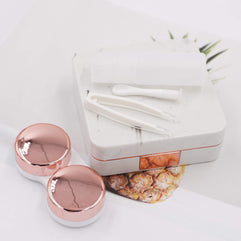Honbay Fashion Marble Contact Lens Case Portable Contact Lens Box Kit with Mirror (Square) (Rose Gold)