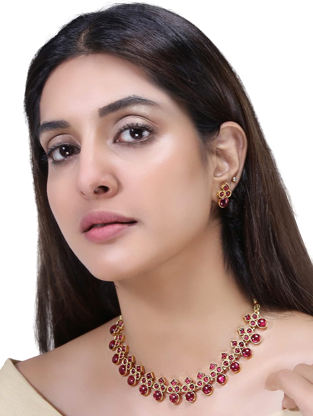 Yellow Chimes Jewellery Set For Women Studded Pink Stone Gold Plated Traditional Choker Necklace Set with Earrings For Women and Girls, Free, Metal, No Gemstone