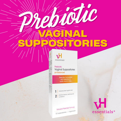 vH essentials Prebiotic Vaginal Suppositories, pH Balanced for Feminine Odor, Hygiene, and Health