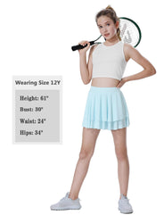 EXARUS Girls Athletic Tennis Skirts Flowy with Shorts Pockets Cheer Golf Mini Skorts High Waisted Tiered Skirt Sports 6 Years