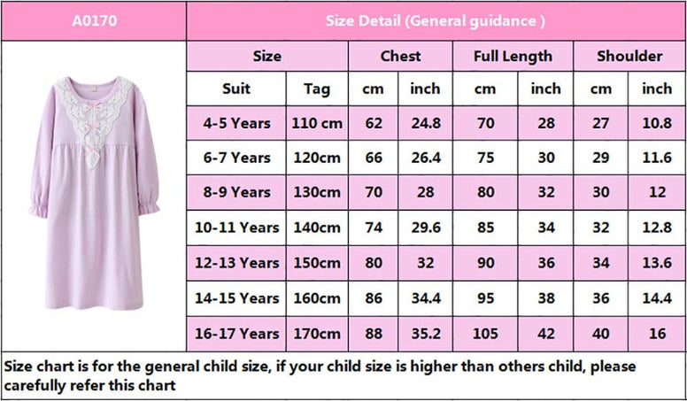 ABALACOCO Girls Kids Princess Lace Nightgown Long Sleeve Cotton Sleepwear Dress Pretty V-neck Loose Homewear