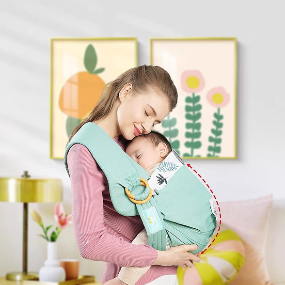 Baby Carrier All In 1, Newborn Sling, Adjustable Nursing Pouch, Safe Skin Friendly, Soft and Breathable, with Sturdy Loop, Easy To Use, Won't Fall Off, Suitable for Newborns and Babies, Green