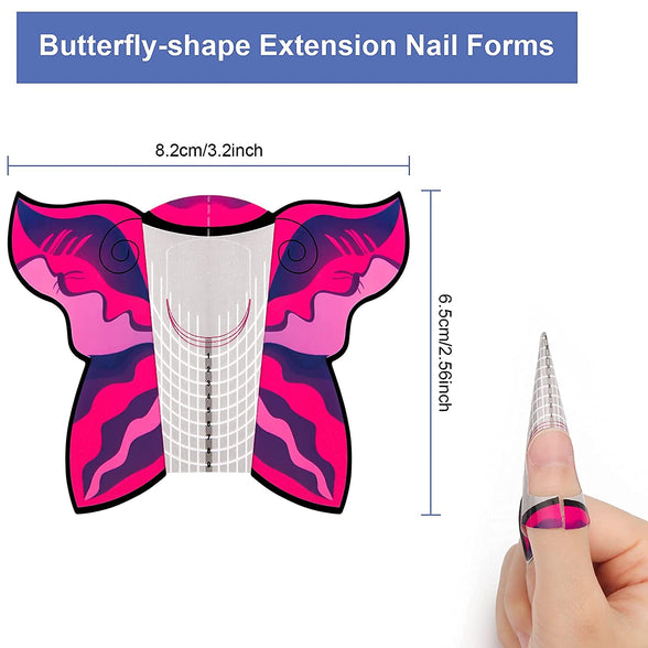 ELECDON 100PCS Acrylic Butterfly-Shape Self Adhesive Gel Nail Extension Nail Forms for DIY Tool UV Gel Forms Guide Stickers (Papilionac)