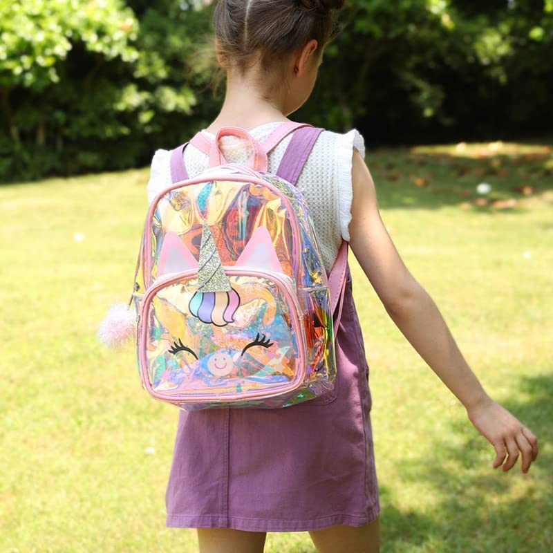 Bags for Girls Kids – Unicorn Multicolor School Transparent Jelly Shine 4D Backpack