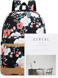 School Backpack for Teen Girls School Bags Lightweight Kids Girls School Book Bags Backpacks Sets, 01 Black/ Floral, Large, School_backpacks