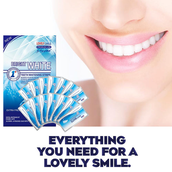 LOVELY SMILE Premium Line Teeth Whitening Strips - Enamel Safe - White Teeth in 1 Hour - No Slip and No Sensitivity - Dental Whitener Kit by Ray of Smile (28 Strips)