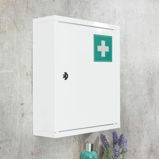 Homespired® Emergency First Aid Medical Cabinet Stainless Steel, Wall Mountable (Includes Mounting Screws), Lockable with 2 Keys, Sturdy Metal Construction - Ideal for home, School or Office