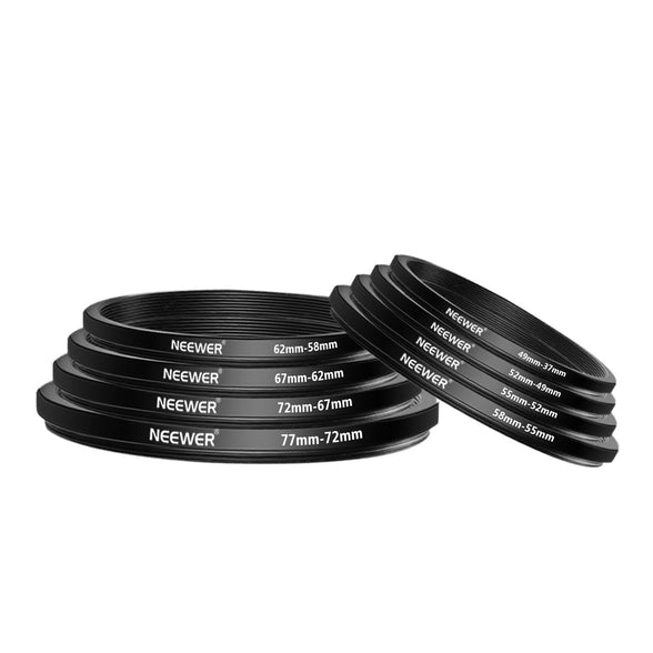 Neewer 18 Pieces Metal Camera Lens Filter Ring Adapter Kit - 9 Pieces Step Up Ring Setand 9 Pieces Step Down Ring Set for Canon Nikon Sony Olympus DSLR Camera, Black