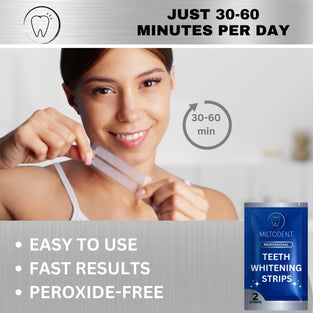MILTODENT Professional Teeth Whitening Strips | Non-Sensitive | 20 Peroxide-Free Teeth Whitening Strips | Dentist Formulated | Enamel Safe | Pain-Free | Pap Formula | Mint, Coconut Flavour