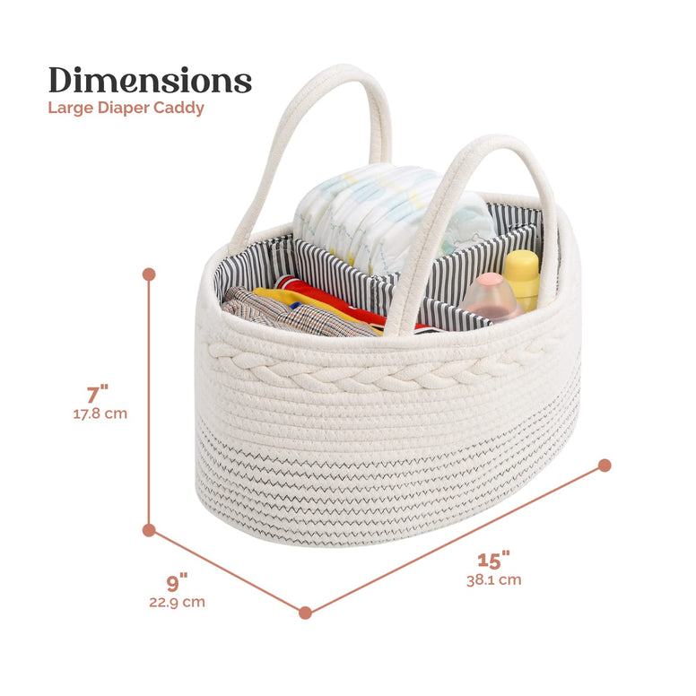 luxury little Baby Diaper Caddy Organizer - Rope Nursery Storage Bin for Boys and Girls - Large