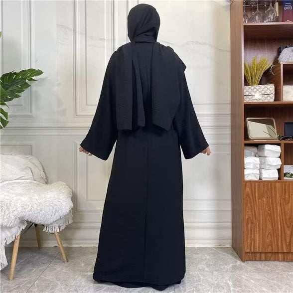 Modest Beauty Women's Muslim Hijab Abaya Open Front Cardigan Maxi Dress Prayer Abayas Two-Piece Without Hijab Cap