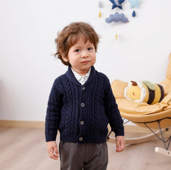 Feidoog Infant Baby Boys Cardigan Crochet Sweater V-Neck，Toddler Knit Button up Knitted Pattern Pullover Sweatshirt 6-12M