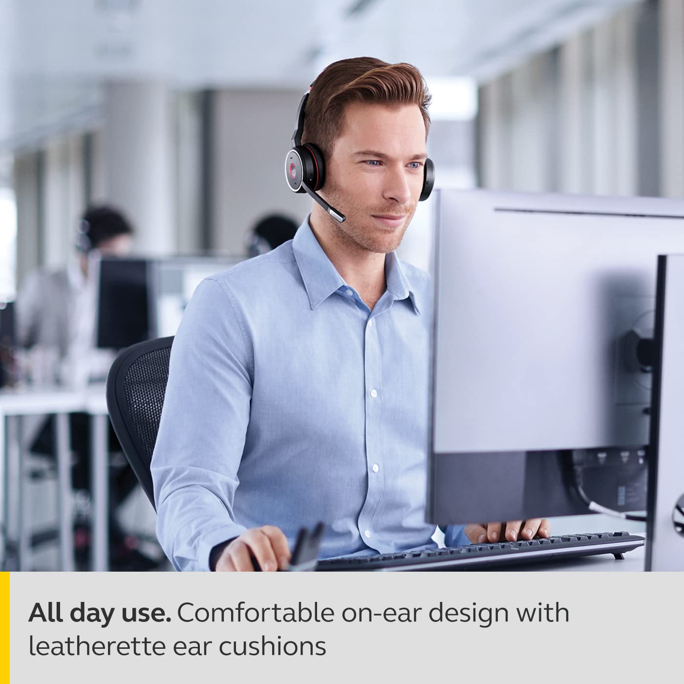 Jabra Evolve 75 UC Wireless Stereo On-Ear Headset - Unified Communications zertifizierte Kopfhörer mit langer Akkulaufzeit und Ladestation- USB Bluetooth Adapter - Schwarz