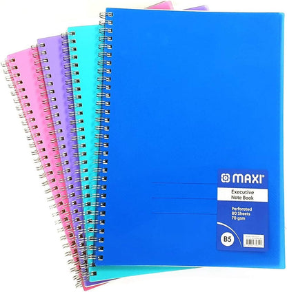 Maxi Wire Polypropylene Executive Notebook B5 80 Sheets, Assorted