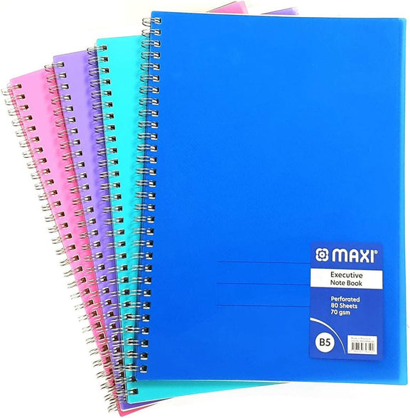 Maxi Wire Polypropylene Executive Notebook B5 80 Sheets, Assorted