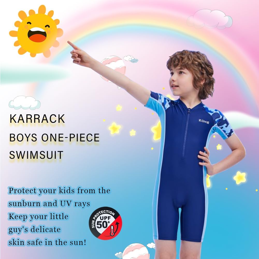 Karrack Girls and Boys One Piece Rash Guard Swimsuit Kid Water Sport Short Swimsuit UPF 50+ Sun Protection Bathing Suits